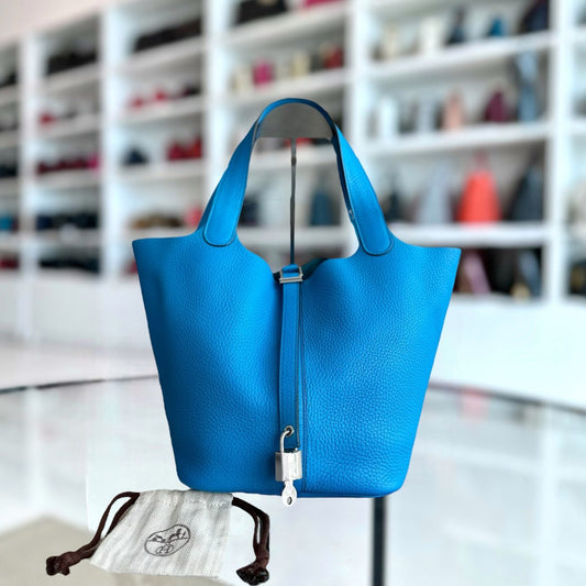 Hermes Picotin 22 Clémence Stamp X Bleu SHW