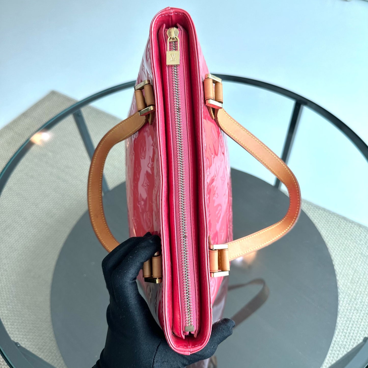 Sac à bandoulière Vernis PM en cuir verni Monogram rouge - Kovancy