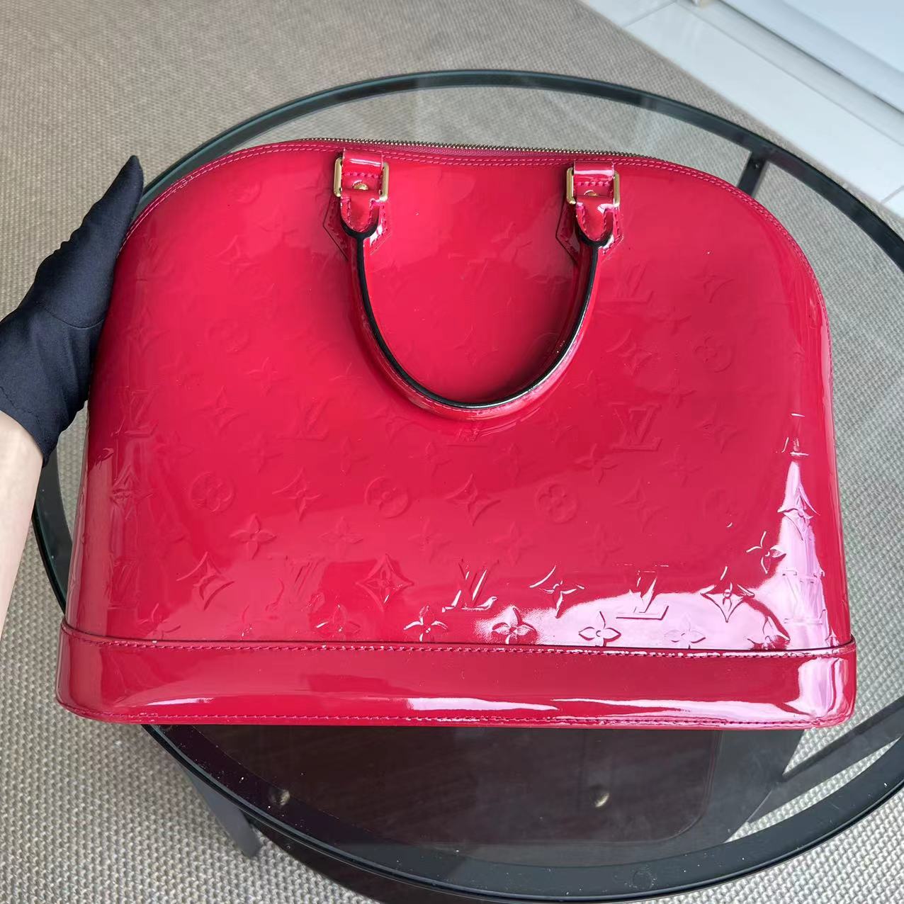 Alma MM Vernis Cuir Verni Rouge Quincaillerie Dorée - Kovancy