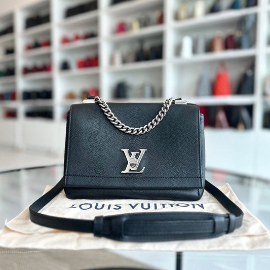 Sac bandoulière en cuir de veau Louis Vuitton Lockme II noir SHW