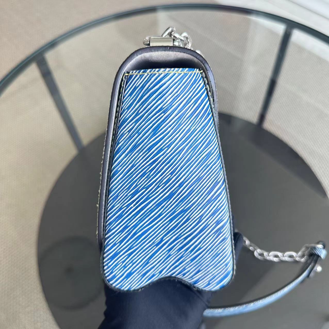 Twist MM Denim Bleu Clair Cuir EPI Métal Bicolore - Kovancy