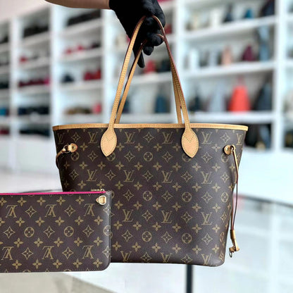 Louis Vuitton LV Neverfull MM Monogram Canvas Leather