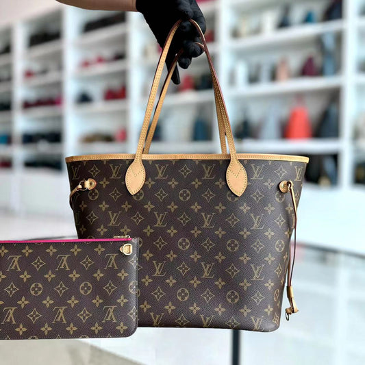 Louis Vuitton LV Neverfull MM Monogram Canvas Leather