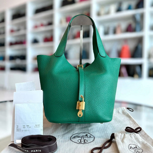 Hermes Picotin 22 Bambou 1k Timbre Clémence A GHW