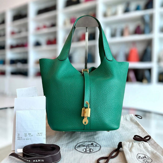 Hermes Picotin 22 Bambou 1k Timbre Clémence A GHW